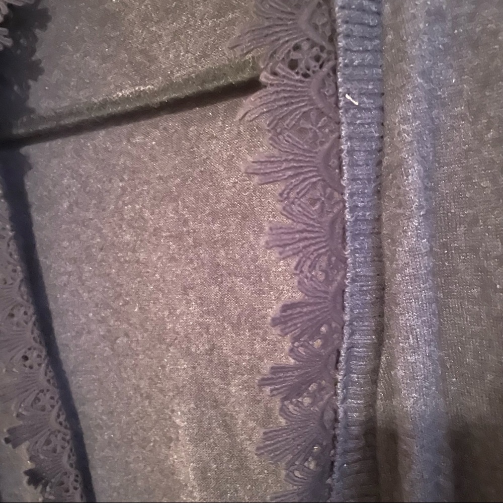 Soft Surroundings Grey Knit Cardigan Sweater Cashmere Blend Lace Edging Medium - Picture 4 of 5
